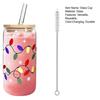 Color Changing Christmas Glass Cup with Lid Straw Brush Reusable Glass Iced Coffee Cup