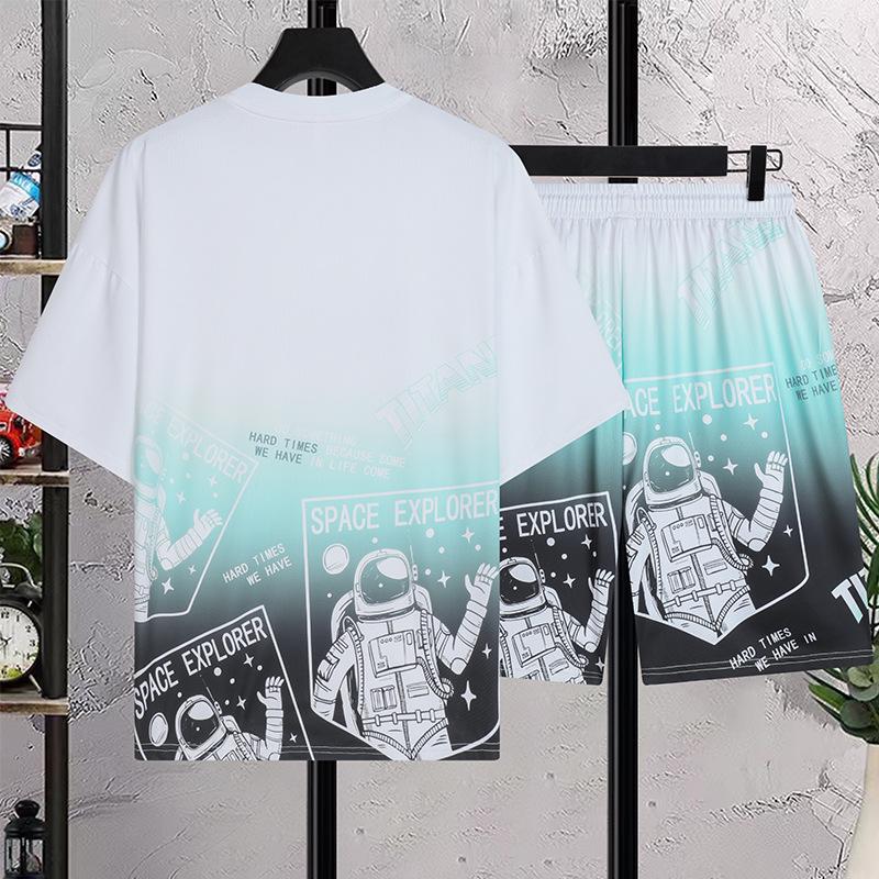 Мужские повседневные спортивные костюмы лето 2024: Короткие рукава + шорты из Ice Silk, новые молодежные стили