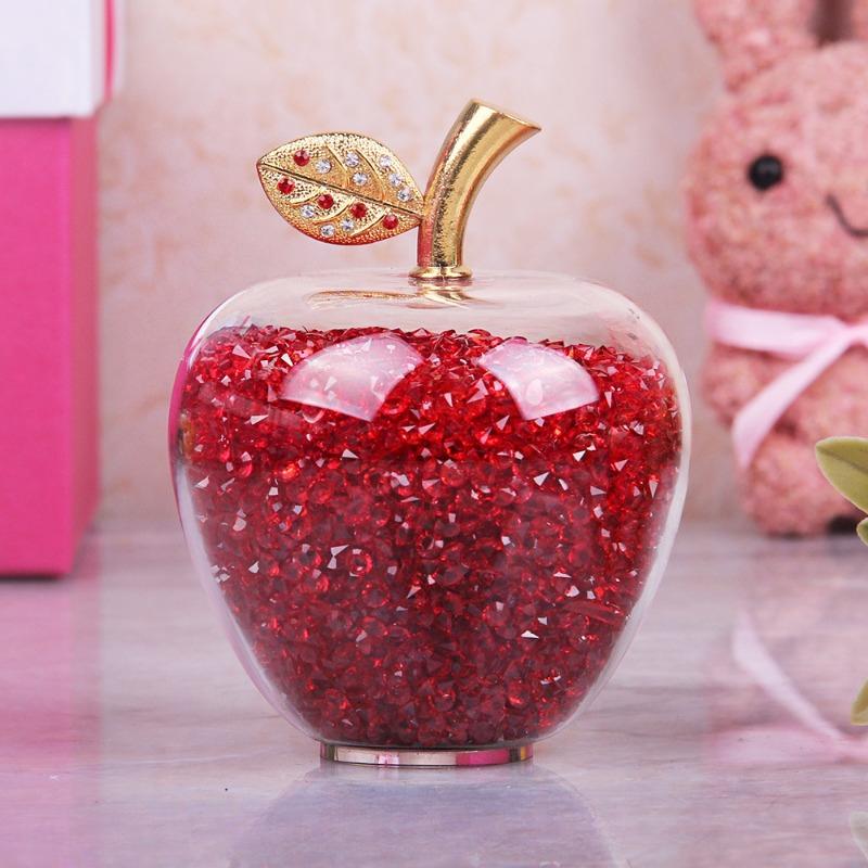 1PC Amazing Love Gifts Hollow Glass Apple Full Fill with Color Crystal Rhinestone Figurines Home Decoration Accessories