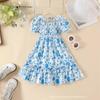 Модное платье с коротким рукавом для девочек. Летнее детское милое свежее цветочное платье.