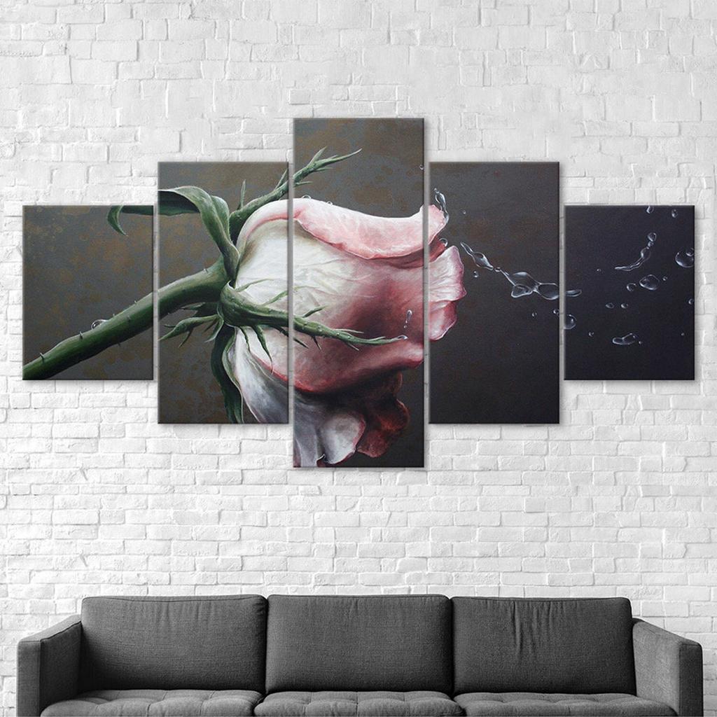 White Red Rose Flower 5 Piece Five Panel Canvas Print Modern Wall Art Poster Home Decor Gift For Him For Her