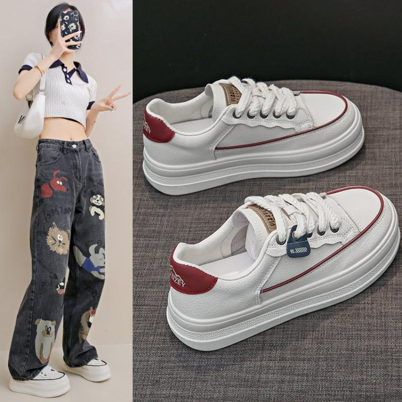 New Women Casual Shoes White Pu Lace-Up Woman Sneakers Fashion Korean Version Women Tennis Shoes Platform Sneakers