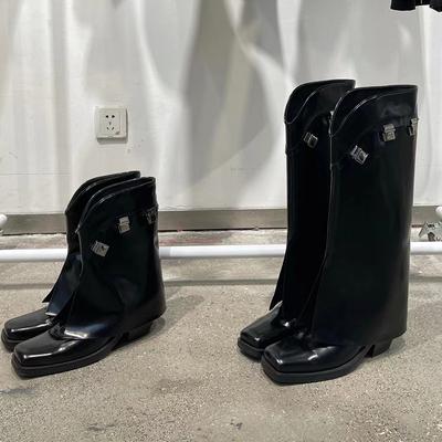 Дизайнерские женские сапоги с квадратным носком, модные длинные сапоги-рыцари, осенне-зимняя женская обувь на толстом каблуке