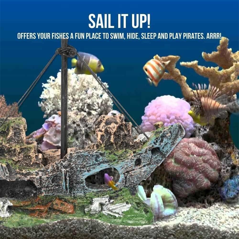 Fish Tank Decoration, Resin Shipwreck Fish Tank Decoration, Large Shipwreck Aquarium Decoration, Betta Fish Tank Accessories, Shipwreck Fish Hideout