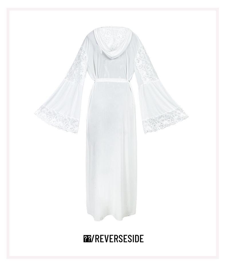 Сексуальный сетчатый халат с капюшоном и кружевной отделкой, нижнее белье с поясом