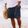 Men's 2025 Summer Cotton Linen Shorts - Elastic Waist, Straight Leg, Breathable Solid Color Casual Beach Mid-Length