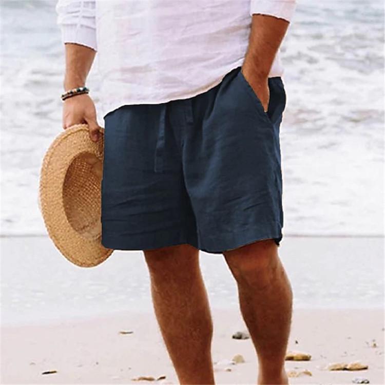 Men's 2025 Summer Cotton Linen Shorts - Elastic Waist, Straight Leg, Breathable Solid Color Casual Beach Mid-Length