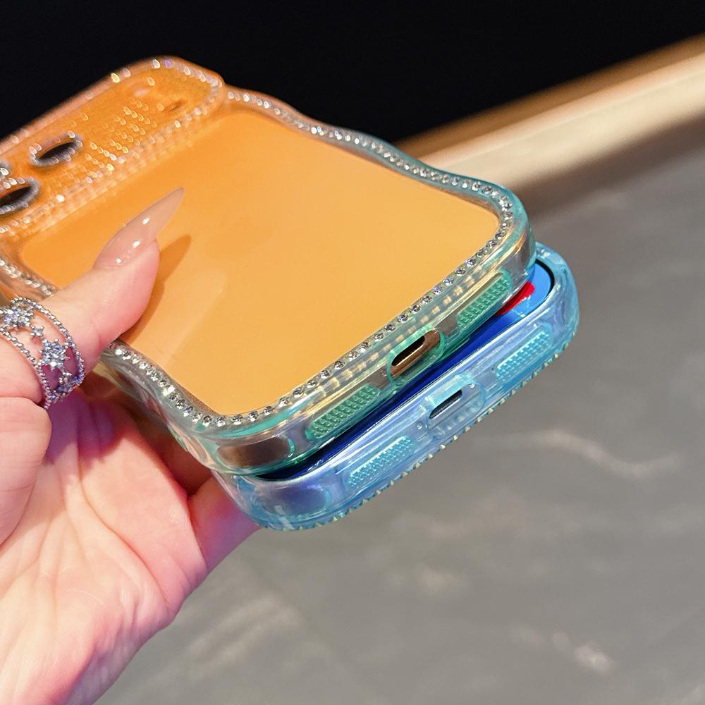 KEYSION Чехол для телефона со стразами для iPhone 13 14 15 16 17 Pro Max 17 Air 16 Plus Прозрачный Волнистый Защитный чехол для объектива Ударопрочная задняя крышка