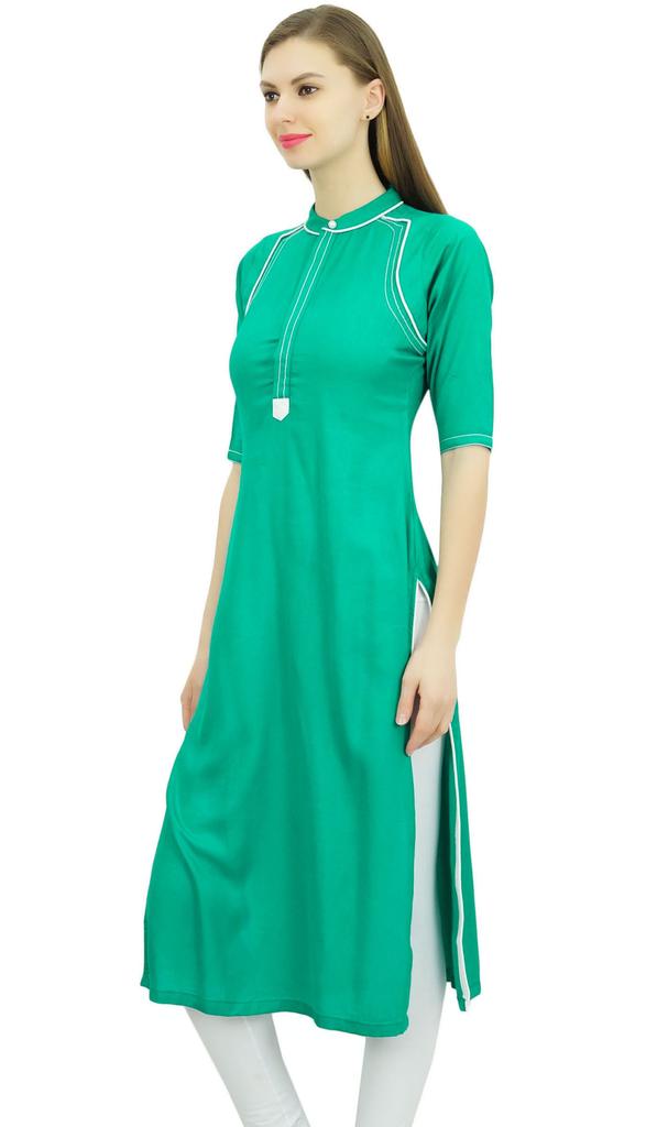 Phagun Mandarin Collar Kurti For Womens Ethnic India Tunic Top Ladies Rayon