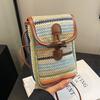 Seaside Holiday Woven Mobile Phone Bag Horn Button Crossbody Shoulder Bag Western Style Mobile Phone Bag