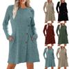 Women's Long Sleeved Dress, Waist Tied Sweater Dress With Pockets, Fashionable