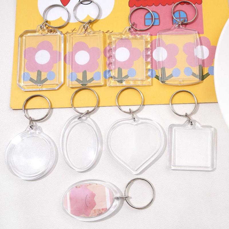 510Pcs Clear Acrylic Photo Frame Keychain Blank Insert Keyring Double-Sided Diy Craft Supply For Couple Family Gift Home Decor