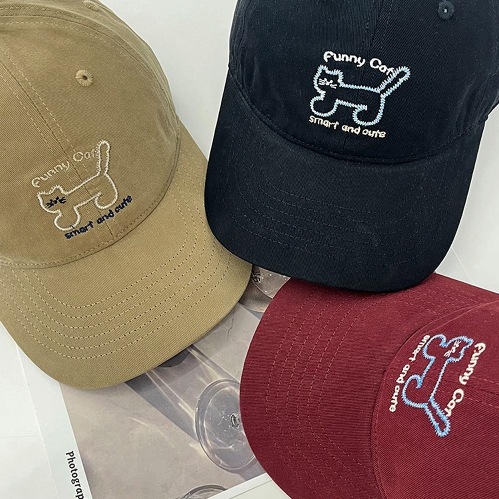 Adjustable Sunscreen Baseball Cap Breathable Cotton Peaked Hat Cat Embroidered Cap Unisex