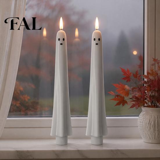Battery Operated Halloween Decor Ghost Flameless Taper Candles, Flickering Candle Light with Indoor Table Centerpieces Remote, Real Wax 3D Wick