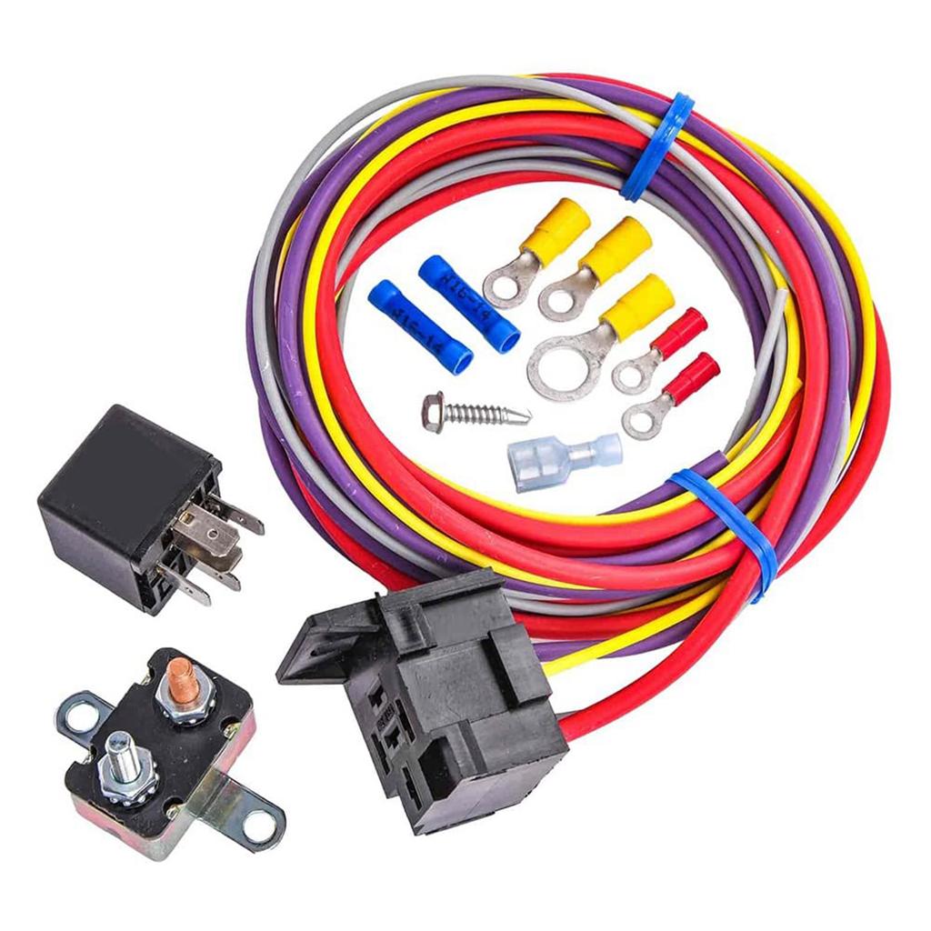 Universal Electric Fan Radiator Fuel Pump Harness Wiring Relays Kit 30A Relays Circuit Breaker Crimp Terminal & Hardware
