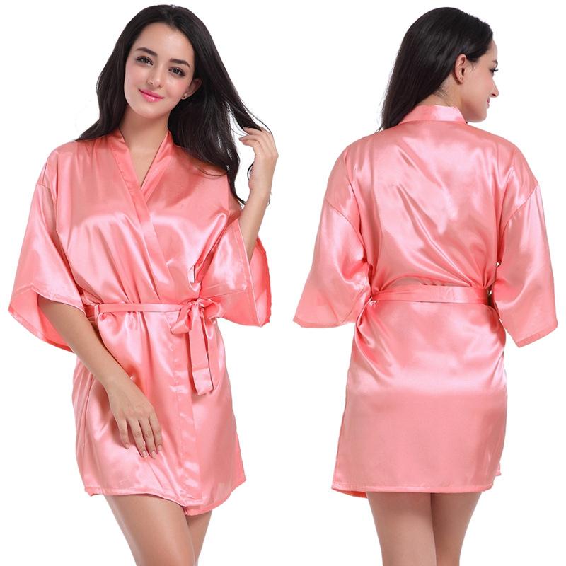 Women's Solid Color Short Silk Robe Bridesmaid Party Satin Robe Bride Wedding Pajamas Home Wear
