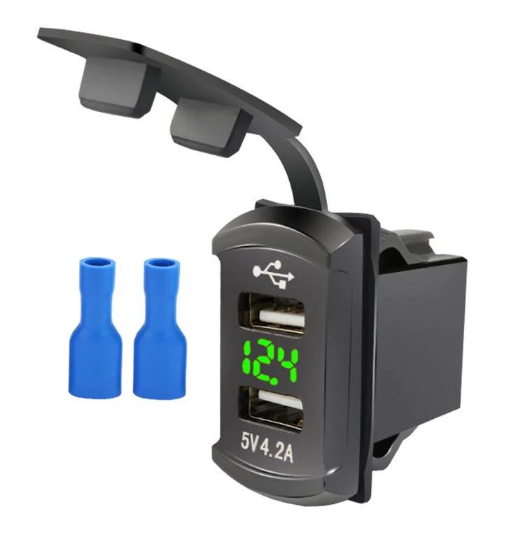 Автомобильное зарядное устройство с двумя портами USB, вольтметром 12-24 В, светодиодным водонепроницаемым пылезащитным адаптером питания для Toyota, зарядка автомобильных аксессуаров