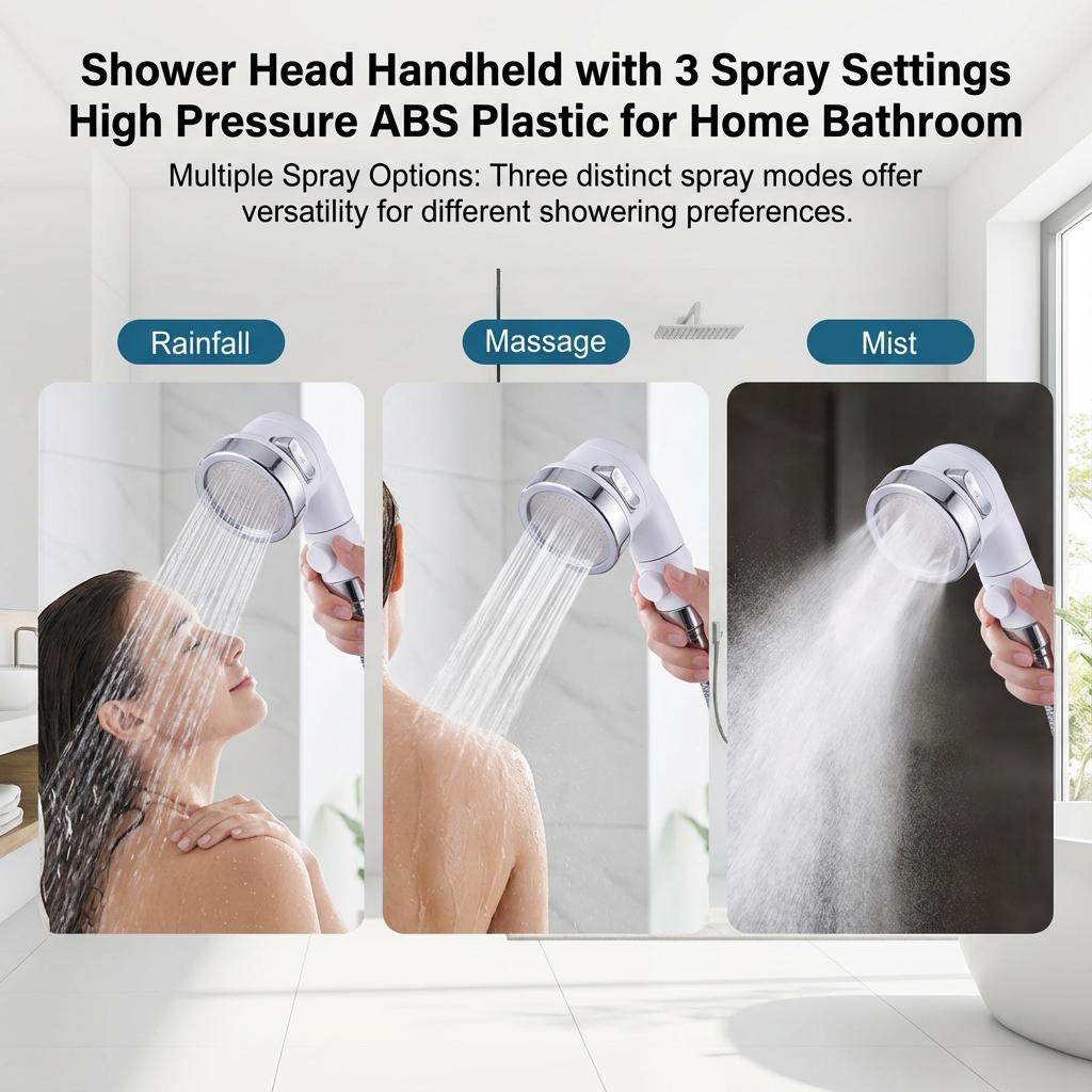 Shower Head Handheld with 3 Spray Settings High-Pressure ABS Plastic for Home Bathroom