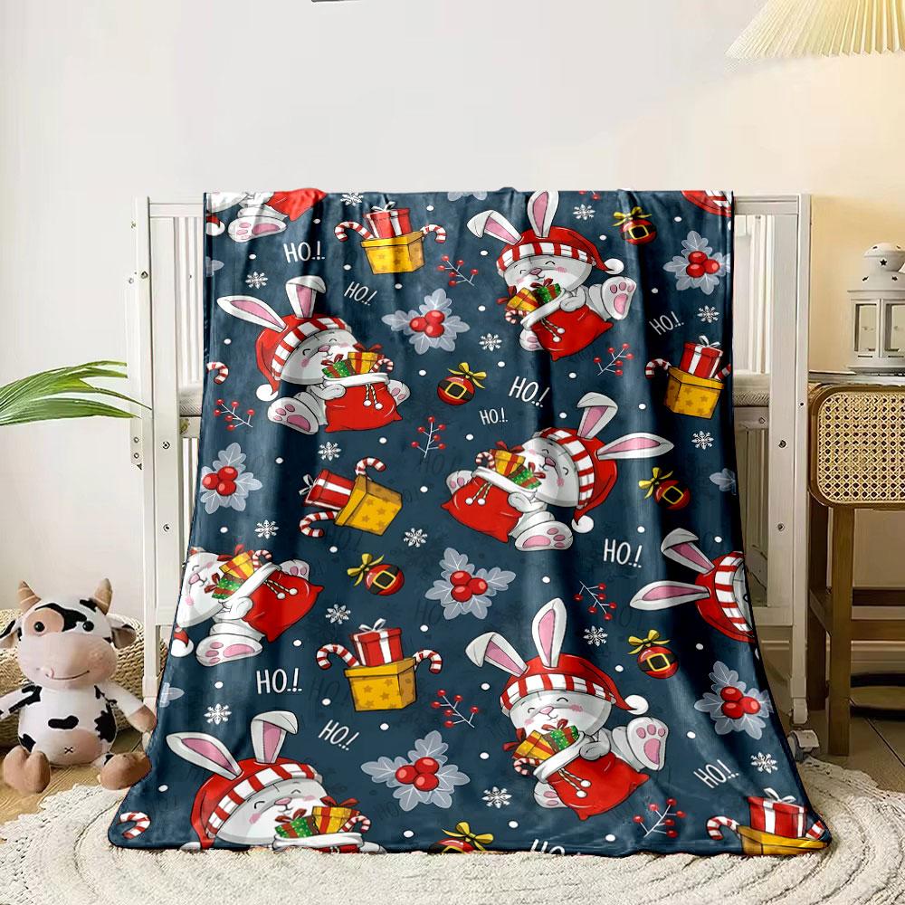 Christmas Bunny Pattern Blanket bedroom Blanket for Livingroom Couch lunch break Soft throw for Friend's festival Gift