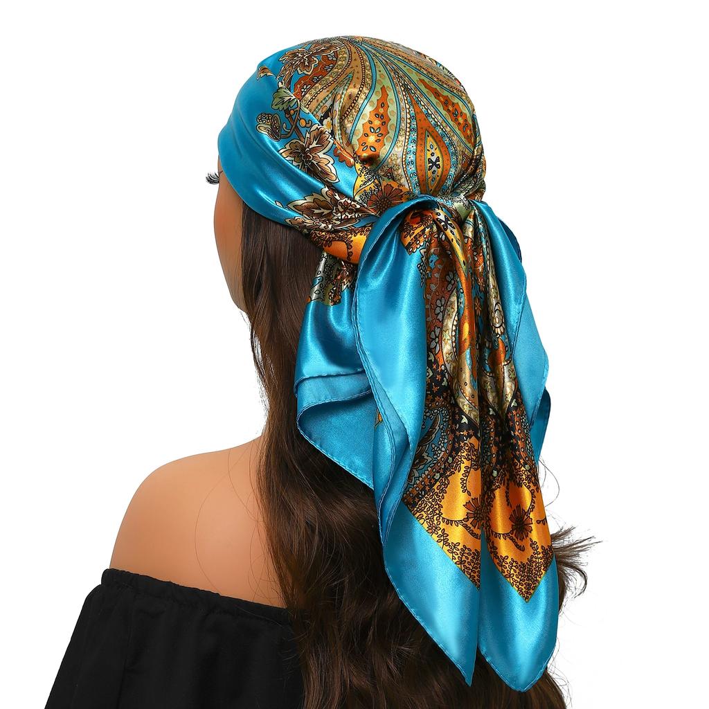 Head Scarf Women Luxury Brand Square 90*90cm Silk Foulard Satin Bandana Cheveux Soft Neckerchief Hijab Hair Scarves For Ladies