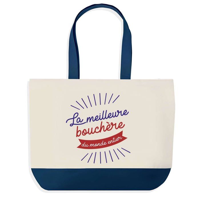 Sac shopping - PLANETEE - Bouchère Meilleure du Monde - Fond bleu - Coton 40x45 cm - Grand format