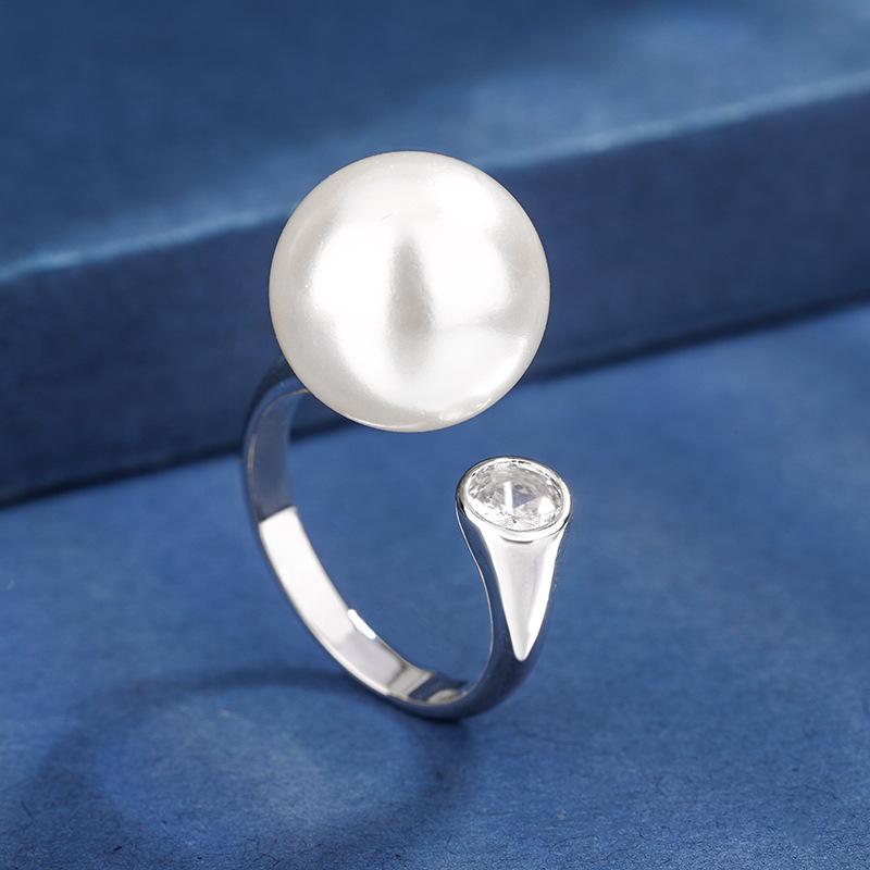 Jewelry Copper Gold Plated Simulation Pearl Simple Wind Ring Female 14Mm