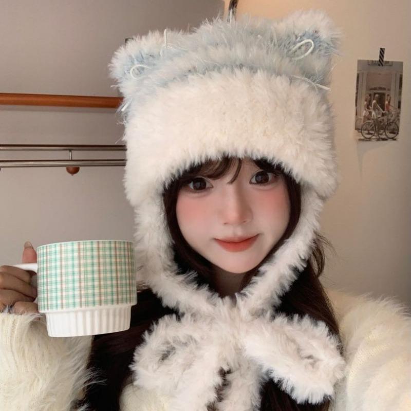 Шапка женская новая осенне-зимняя милая плюшевая шапка с кошачьими ушками теплая защита ушей большой обхват головы тренд