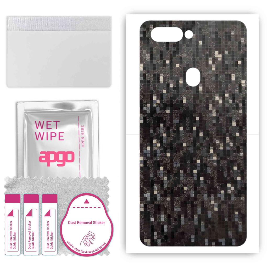 apgo Protective Skin Sticker for the Back Compatible with Oppo R15x, Wrap Film, Foil, Vinyl - Pattern Carbon Black Pixel