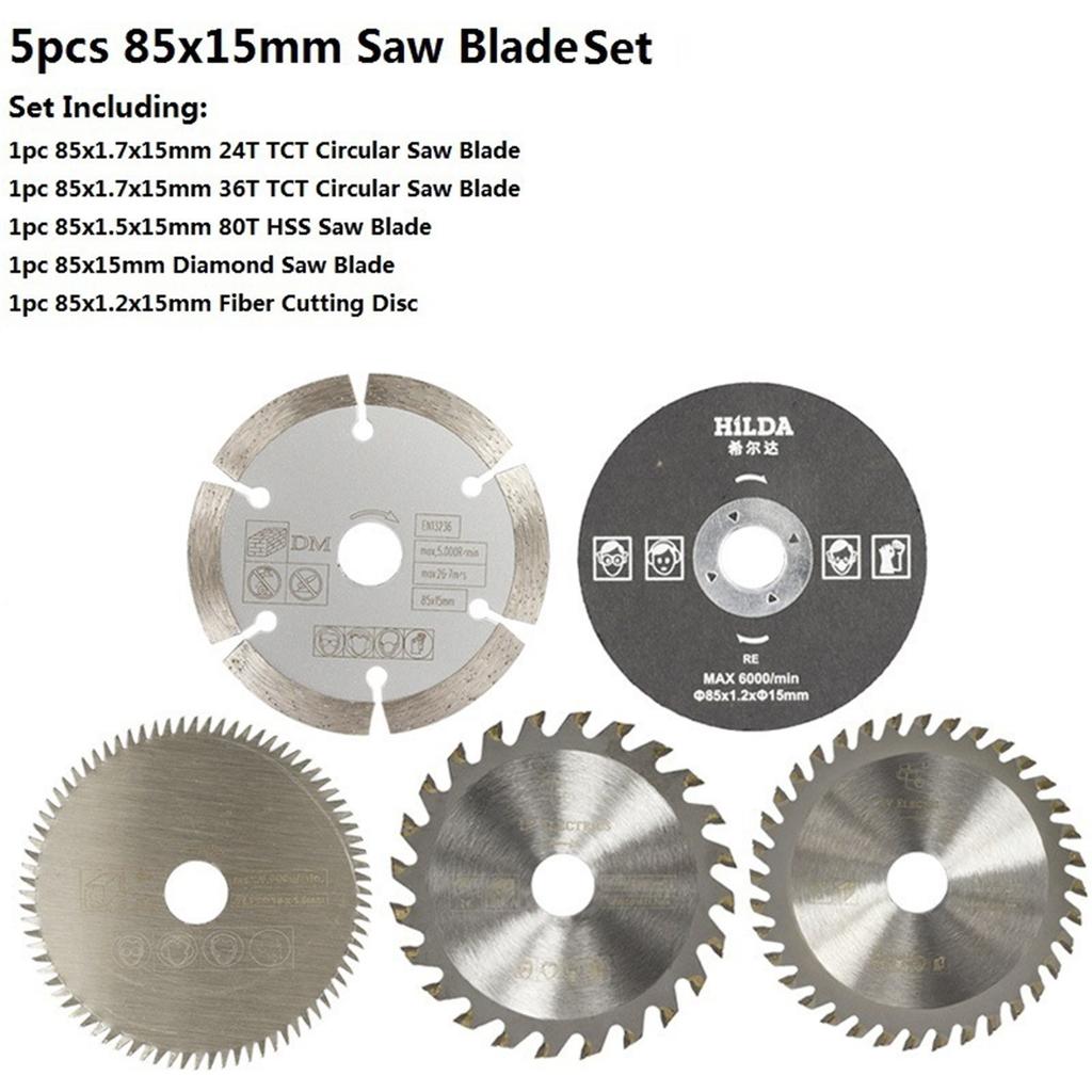 Circular Saw Blades Set,5Pcs 85mm Inner Diameter 15mm Carbide Circular Saw,for Cutting Machines, Electric Hand Saws,sliding Table Saws