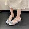 Fashion Baotou Semi-drag Autumn New Square-toe Shallow-mouth Mesh Breathable One-band Non-slip Wear-resistant Block Heel Slippers