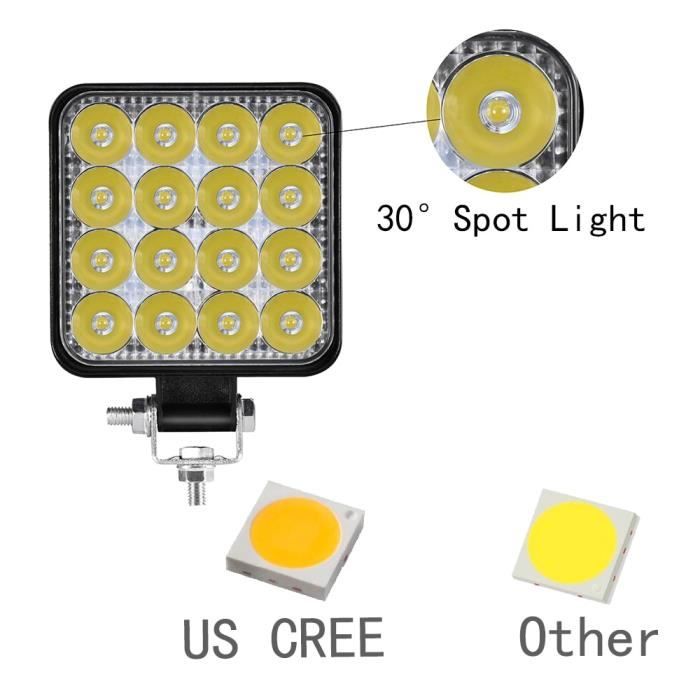 4x 48W work light -Aeobey – lampe de travail 48w 16 Led pour voiture 4x4 tout terrain SUV ATV tracteur bateau camions pelle 12V 24V