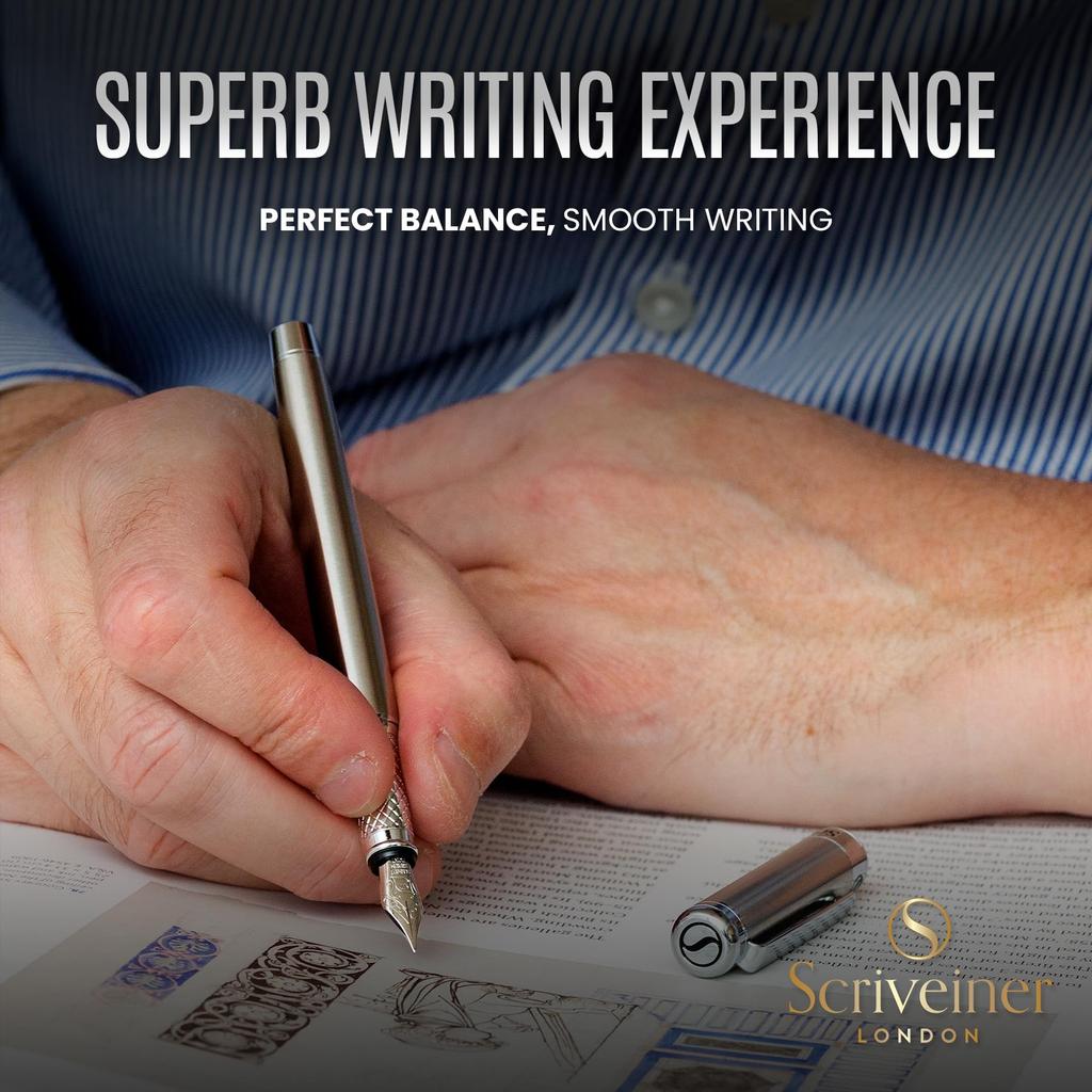 Scriveiner Ручка-перье из нержавеющей стали Потрясающая роскошная ручка со стальным пером Schmidt Лучший подарочный набор ручек для мужчин и руководителей Отличная дизайнерская ручка -