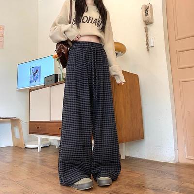 Большие размеры, эластичный пояс, шерстяные повседневные брюки для женщин, весна и осень, новые прямые брюки с широкими штанинами для похудения