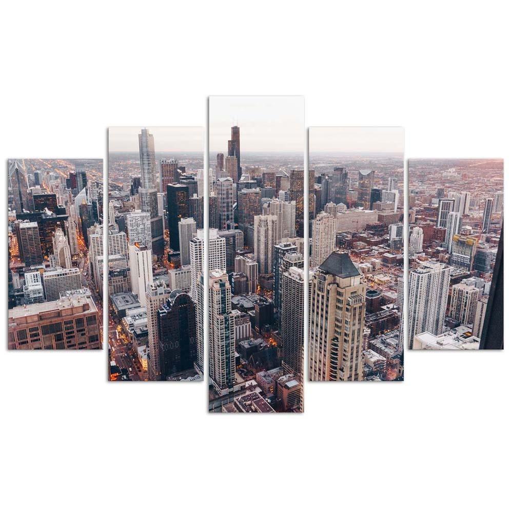 Five Piece Picture Canvas Print Chicago Skyline Architecture