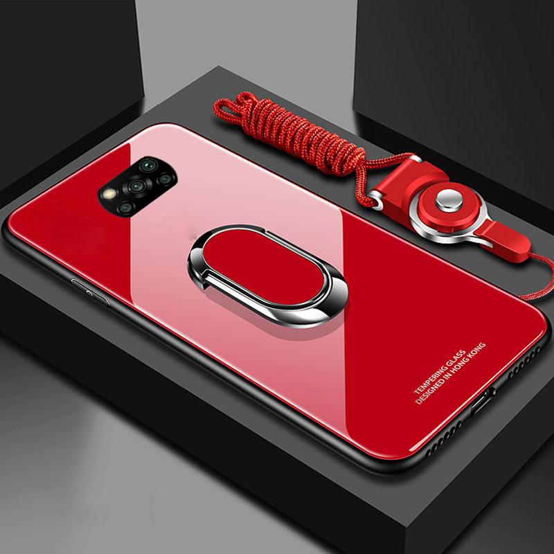 Для Xiaomi POCO M4 Pro X3 NFC F3 M3 Чехол Закаленное Стекло Магнитное Кольцо Держатель Задняя Крышка для Redmi Note 11 Pro 10 Pro Max 9C K40