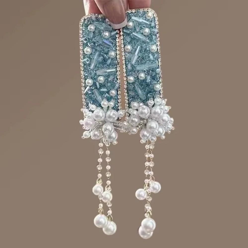 Exquisite Pearl Tassel Hair Clip Crystal Chinese Style Side Bangs Clip Women's Headdress for Special Occasions