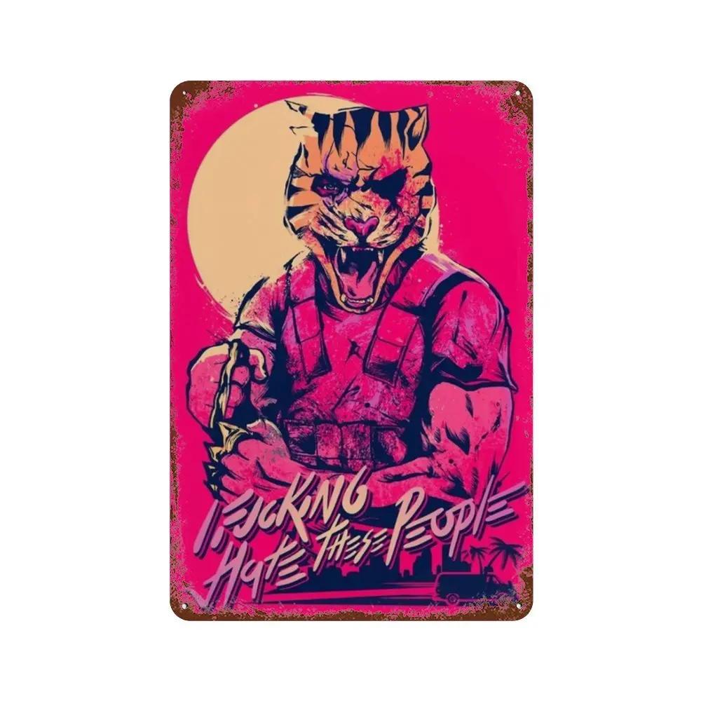Постер Hotline Miami Горячие Классические Постеры Приключенческой Игры и Металлическая Жестяная Табличка Настенное Искусство Декорация Табличка Мужская Пещера Домашний Декор студия