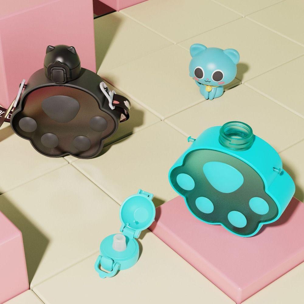 Регулируемый ремешок Бутылка для воды с кошачьей лапкой Мультяшный портативный чайник Удобный пластиковый стаканчик с соломинкой Велоспорт