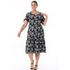 Square Neckline Butterfly Pattern Short Sleeve Shoulder Window With Ruffle Knee Midi Length Wash Flexible Dress