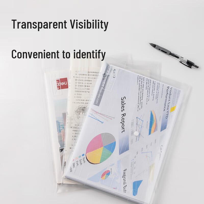 Deli A4 Transparent Snap Button File Bags