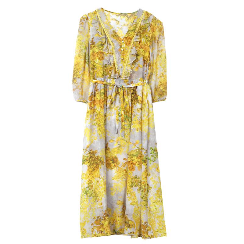 Женское платье, модные платья с v-образным вырезом, новые лоскутные платья с кружевным принтом и оборками в стиле пэчворк