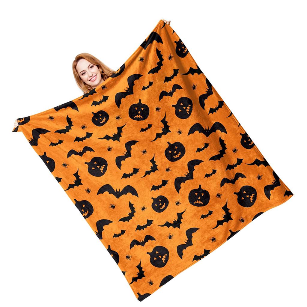 Halloween Themed Throw Blanket Soft Flannel Fabric for Family Gatherings Outdoor Activity Machine Washable Polyester