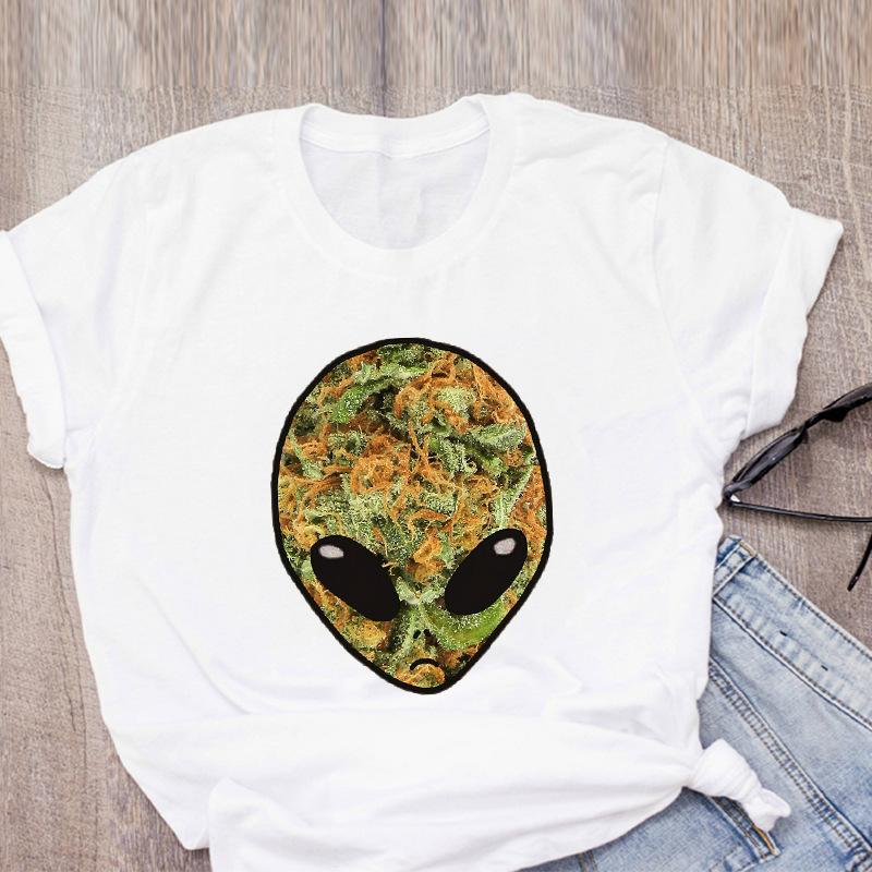 Футболка с принтом в виде мультяшного инопланетянина радужного цвета с коротким рукавом, женская одежда