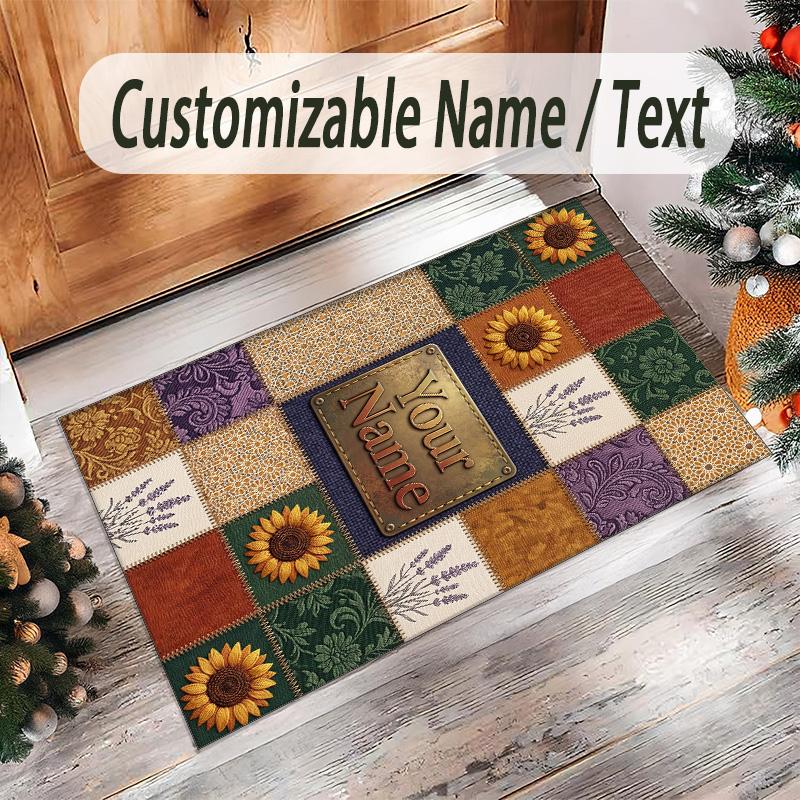 Forest Nature Theme Crystal Velvet Rug Personalized Custom Name Text Soft Floor Mat Home Decor