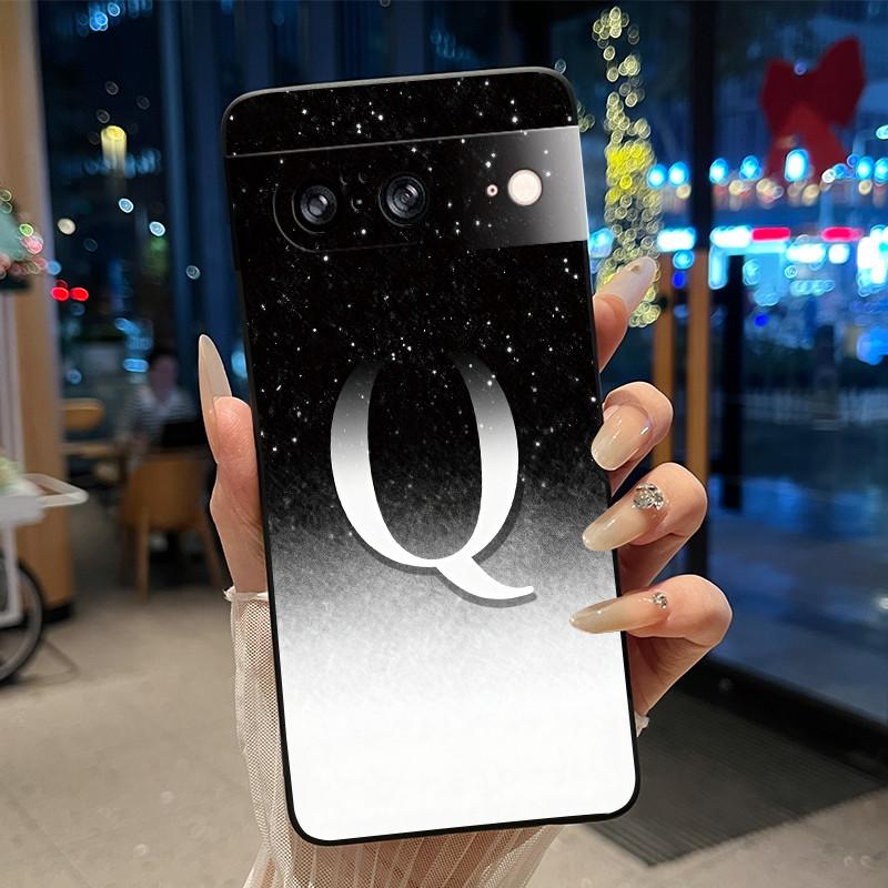 Letter Shiny Starry Sky Pattern Phone Case For Google Pixel 8 Soft Silicone Black Case For Google Pixel 8a Anti-scratch Casing