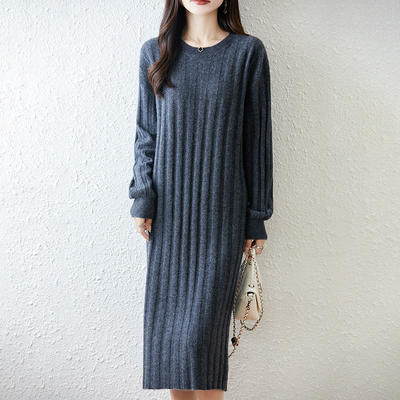 Женское платье-свитер 100% шерсть MODERN NEW SAGA O-образный вырез трикотажный длинный пуловер зимние джемперы шерстяное длинное платье женское