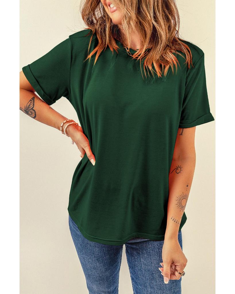 Azura Exchange Green Casual Plain Crew Neck Tee
