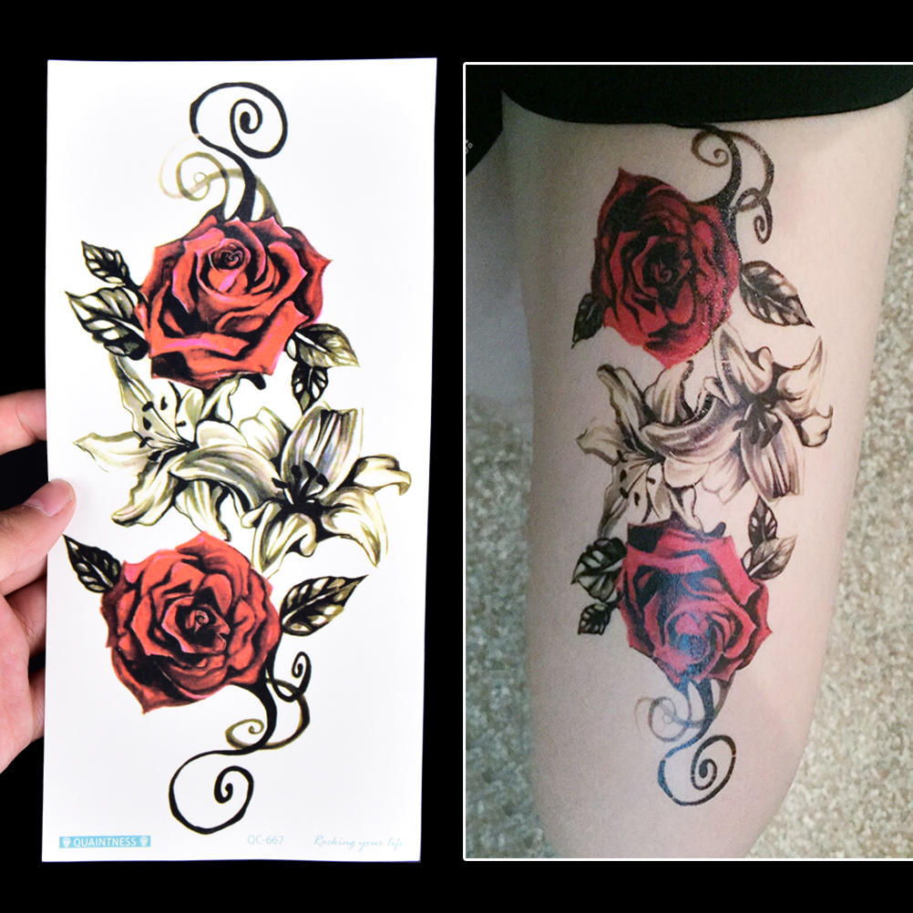 Fake Temporary Tattoo Sticker Red Rose Flower Arm Body Waterproof Women Art