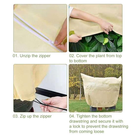 Зимний чехол для растений Дышащий мешочек для защиты от заморозков Многоразовое одеяло от заморозков с молнией и шнурком для уличных горшечных растений, кустарников