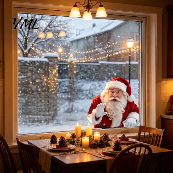 Waterproof Seasonal Wall Art Santa Claus Window Sticker, Static Removable Decal, Reusable Glass Sticker Sheets Festive PVC Decal for Home Living Room